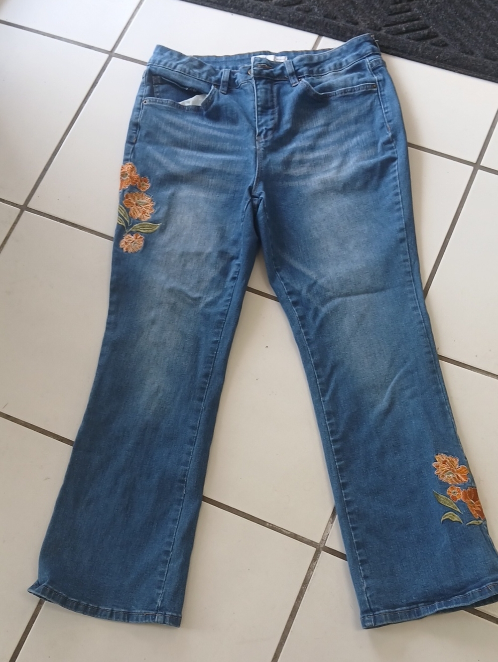 Women's Blue Embroidered Flare Jeans